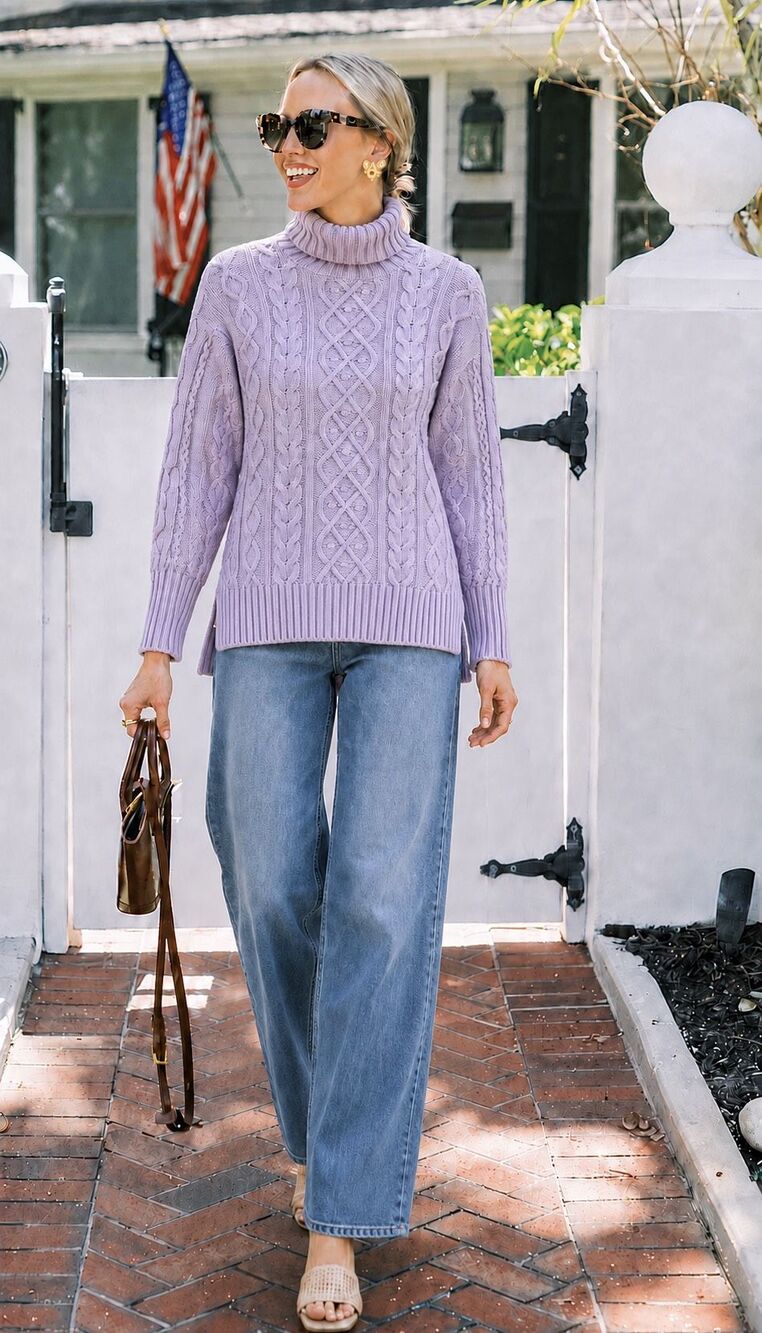 Tuckernuck Lavender Cable Knit Wool Cashmere Blend Turtleneck Sweater, Small $19